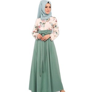 Wholesale Fashion Islamic Clothing Kaftan Abaya Floral Pleated Modest Muslim Dresses