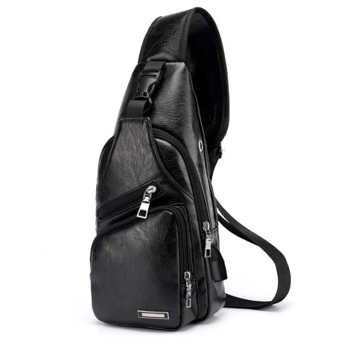 Wholesale korean multi function USB man chest bag backpack men sling bag