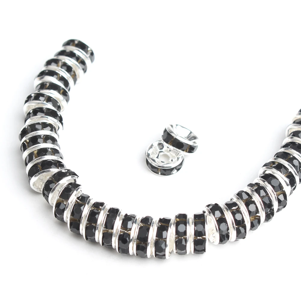 Wholesale 100pcs/bag 6/8mm Metal Black Crystal Rhinestone Rondelle Spacer Beads DIY Jewelry Making