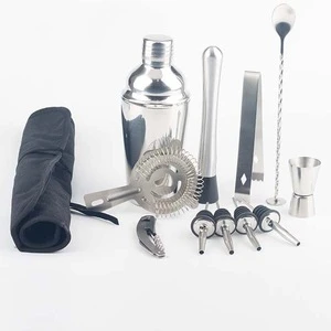 wholesale popular 750ml large capacity logo customized new stainless steel bar tool set Cocktail shaker set with cloth bag