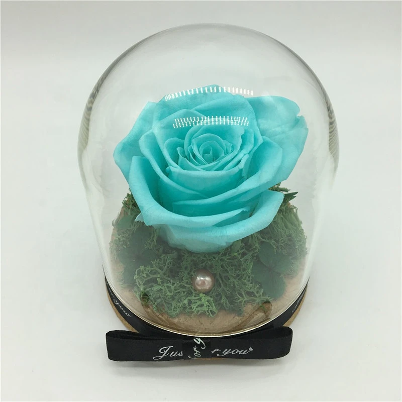 Wholesale purple color preserved fresh roses flowers long lasting roses in dome glass on sale