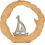 Wholesale  Sailing Boat Decorative Figure with Wooden Frame Sailing Ship Figure Sea Decoration Gift handmade natural wood craft