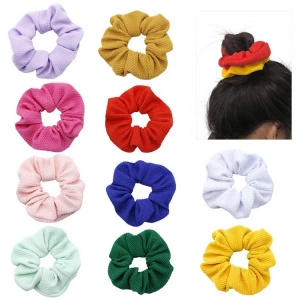 Wholesale Solid Bullet Textured Fabric Hair Scrunchies Elastic Hair Bands For Girl Women 1098343