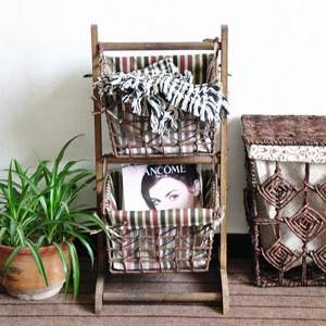 Wholesale Woven Basket Cheap Antique Wooden Magazine Rack