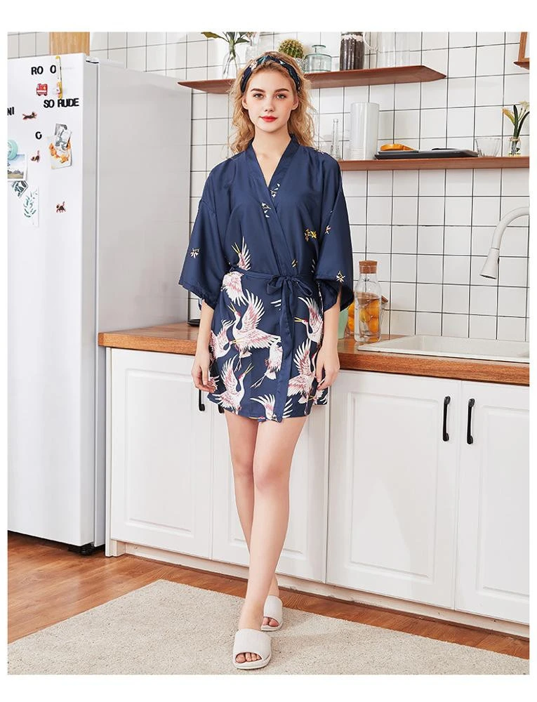 Womens Kimono Short Robe Silk Satin Robe Fille Robe De Soiree Bathrobe for Women Sleepwear Pajamas Long Sleeve Customized Size