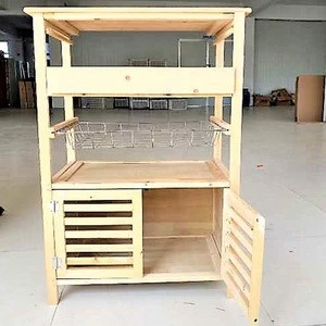wood kitchen cart , Multifunction Utility Kitchen Storage cabinet with Steel Wire Basket Shelves