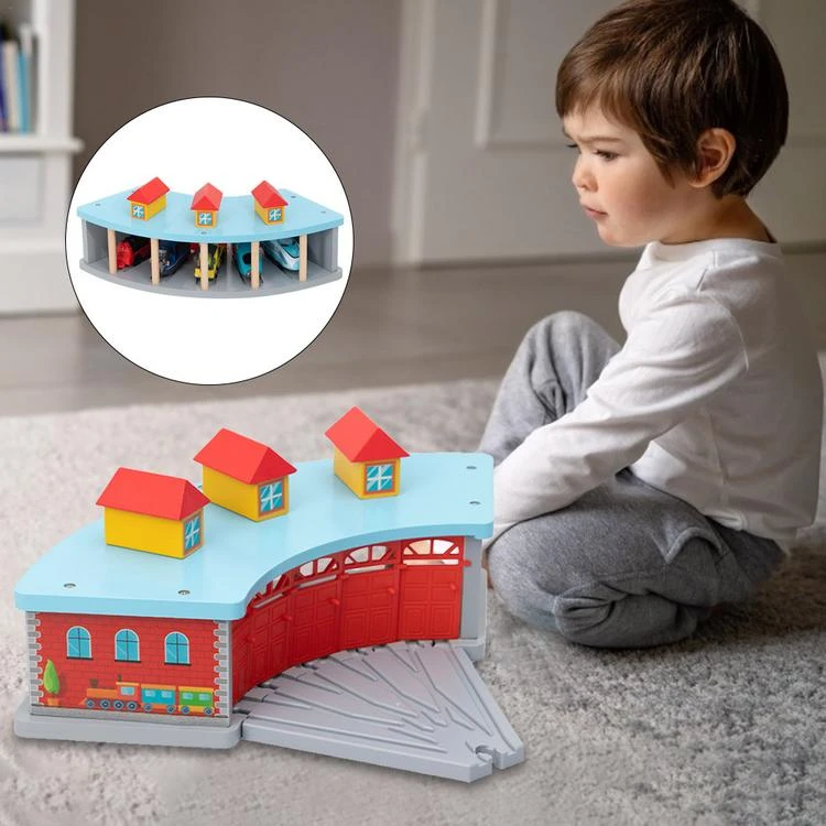 Wooden track train parking garage toy DIY track scene educational toy compatible with brio track