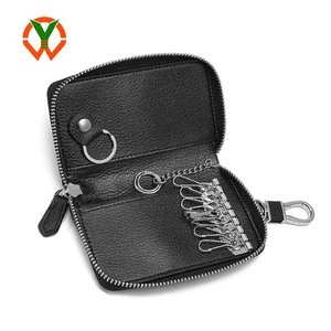 YWT-2 Custom PU Leather Zipper Key Holder 6 Hooks Key Wallet Bag