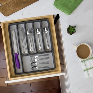 ZNF00083 Best 5 Compartment Large Plastic Kitchen Drawer Utensil Storage Tray with Rubber Liner