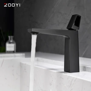 ZOOYI deck mounted hot and cold water mixer, brass single handle sink tap, luxurious wash hand black basin faucet