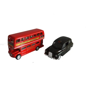 1:64 Scale Car Diecast Toy Vehicles London Bus & Taxi Set Window Box