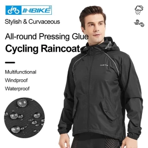 INBIKE Outdoor Sports 10000mm H2O Waterproof Reflective Rain Coat MTB Bike Windbreaker Jacket with Hood WB105