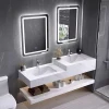 Stone Bathroom Vanity White Double Sink Rectangle Mirror Bath Vanity with Faucet