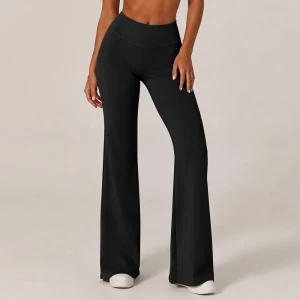 Women High Waist Flare Yoga Pants Soft Stretchy Breathable Slim Fit Workout Running Casual Daily Wear Trousers