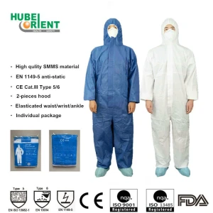 Type 5/6 Hooded Disposable SMMS Chemical Coverall