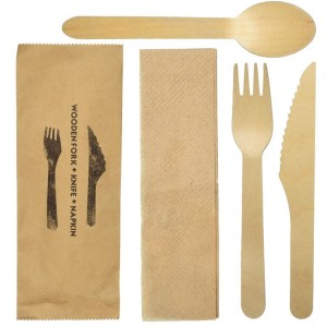 Kraft Paper Warpped Cutlery Set 100 Forks, 100 Spoons 200 Piece Disposable 6 Inch wooden utensils set