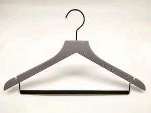 Wooden painted hanger with flocked pants bar