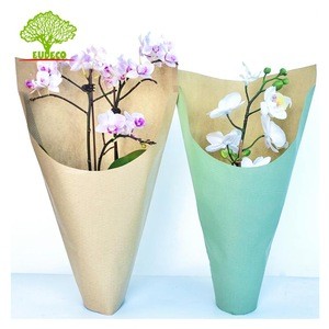 100% Biodegradable Home Fully Compostable Printed Folded Deep U--cut  Kraft Paper Flower Sleeves With Bottom Open