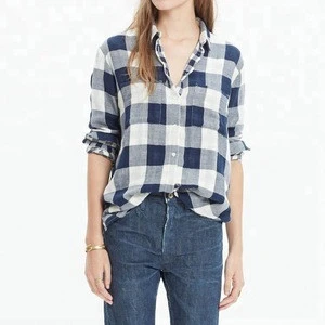 100% Cotton Flannel Grid Shirts Woman Blouse, Woman Clothes