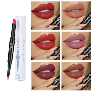12 Color Double-end Lip Makeup Lipstick Pencil Waterproof Long Lasting Tint Sexy Red Lip Stick Beauty Matte Liner Pen Lipstick