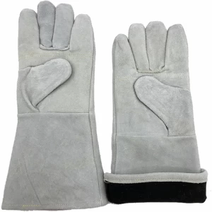 16 inch Long Premium Leather BBQ gloves Grill and Fireplace Cotton lining with anti fire stitch Heat Resistant gloves