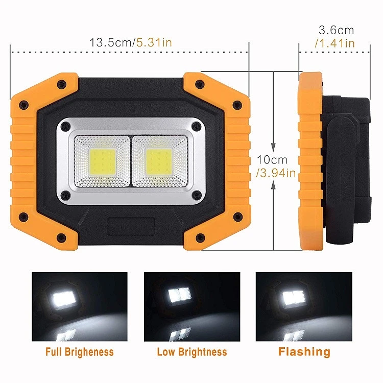 2 COB 30W 1500LM LED Work Light, Rechargeable Portable Waterproof LED Flood Lights for Outdoor Camping Emergency Car Repairing