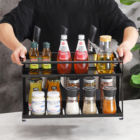 Buy 2 Tier Kitchen Shelf Metal Organizer Jar Holder Black Stand Rack ...