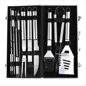2020 Cheap Price 10PCS Grill Tool Barbecue Tool Set BBQ Tool Kit In Aluminum Case for Barbecue Camping Cooking