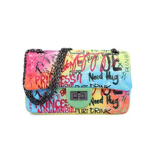 2020 fashion PU leather crossbody bag women new designer rainbow color purse shoulder bag ladies graffiti purse bag handbag