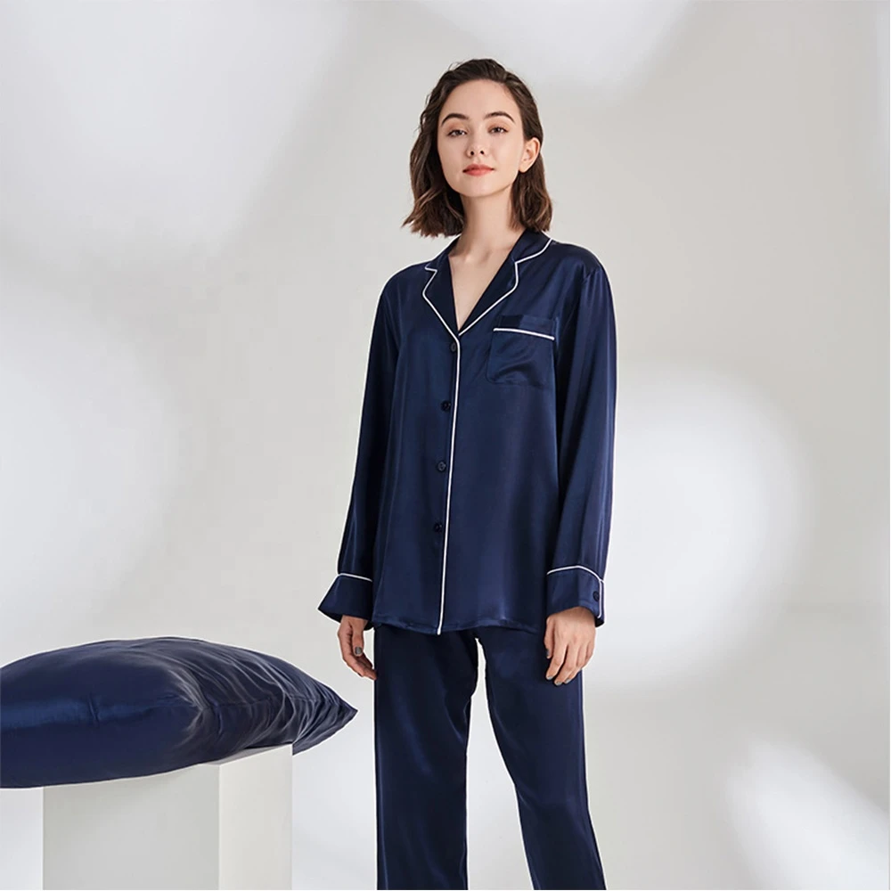 2020 latest silk pajama set Satin Two Piece Set Silk Women Pajamas 100% mulberry silk pajama