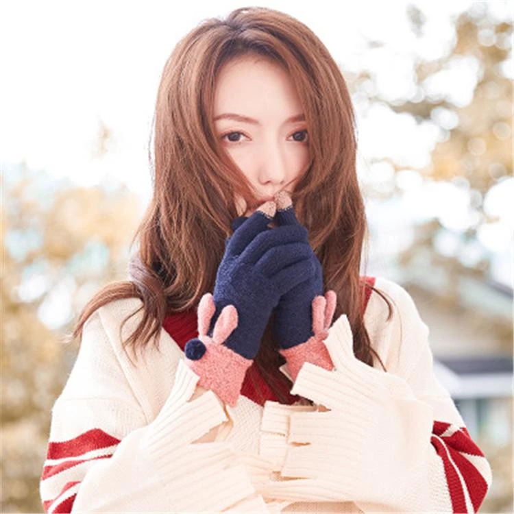 2020 new lady autumn winter wool can touch the screen outdoor warm cycling lovely knitted gloves