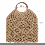 2020 NY women handbags handmade Bungee rope crochet Foldable soft wooden round handle summer beach travel cotton crochet bag