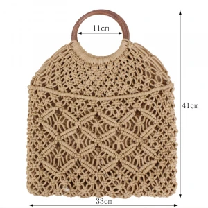 2020 NY women handbags handmade Bungee rope crochet Foldable soft wooden round handle summer beach travel cotton crochet bag