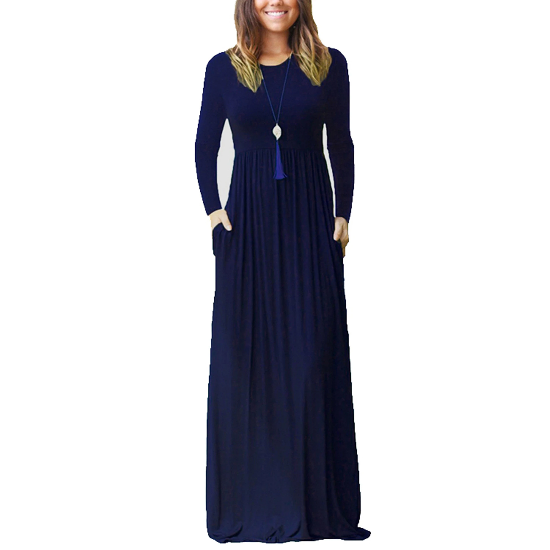 2021 Wholesale Dubai Turkish Indonesian Modest Abaya Muslim Dresses For Women Long Sleeve With Pockets Islamic Clothing