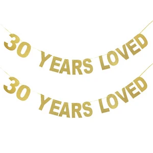 30/40/50/60/70 years loved Glitter Banner Birthday Flags Thirsty Anniversary Party Decorations Bunting Events Supplies
