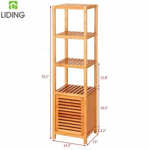 4 Tier Bamboo Bathroom Floor Storage Cabinet with Shelf