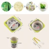 5PCS  Cartoon Baby Fiber Dinnerware Bowl With Cup Spoon Plate Fork Dishes Bamboo Kids Plate