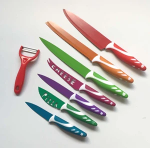 8 pcs non stick coating kitchen knife set with plastic handle