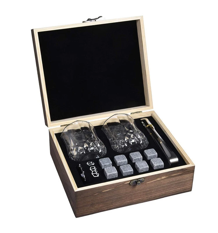 8 Stones of Whisky Reusable Ice Wine Stone Wooden Box Set