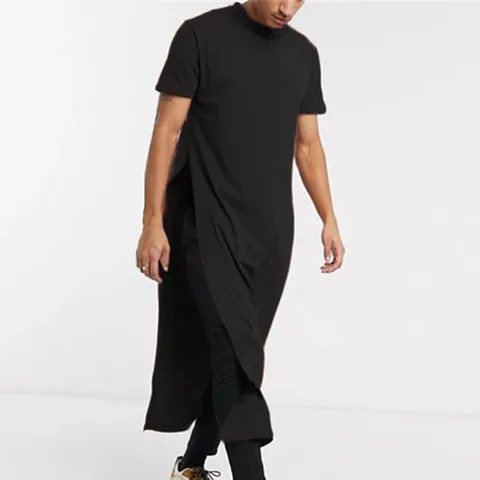 Buy 9176 Men Robes Kaftan Muslim Arab Islamic O-neck Short Sleeve Solid