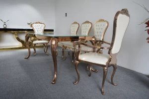 A8088Rose gold Elephant legs dinning table chair set with white glass