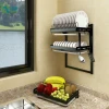 Adjustable 3 Tier Bowl Holder with Drain Tray  Wall Mounted Dish Drying Rack
