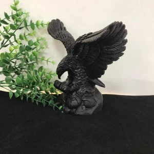 Amazing Natural Obsidian Quartz Carved Crystal Eagle Trophy Carving For Fengshui Decoration