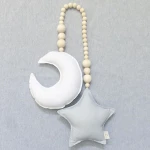 Baby Crib Toys Hanging Pendants Star&Moon Wooden Beads String Hanging DIY Ornament for Baby Kids Bed Play Tent Room Decor