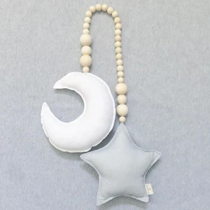 Baby Crib Toys Hanging Pendants Star&amp;Moon Wooden Beads String Hanging DIY Ornament for Baby Kids Bed Play Tent Room Decor
