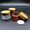 Bamboo cosmetic jars 5g 30g 50g 100g 150g  round transparent amber glass cream jar with child resistant cap