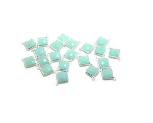 Beautiful Peru Chalcedony 12 x 12 mm Square Shape Gold Plated Bezel Connector
