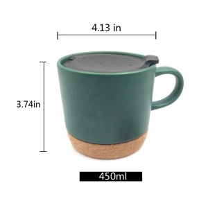 Big size stoneware Can Shape Cork Bottom Solid Color Ceramic Coffee Mug with Lid cork and bottom
