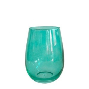 Blue clear glass coffee cup without handles