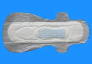 blue core sanitary napkin with fan-shaped wings